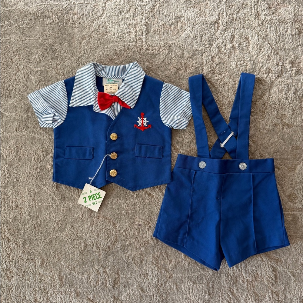 NWT Vintage Tiny Tots Original 2 Piece Sailor Nautical Outfit 12 Month New
